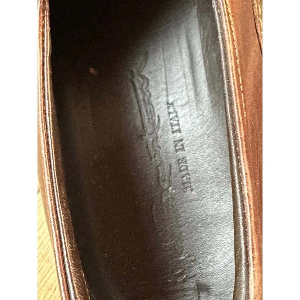 Santoni Loafers Leather Slip On Mens 9.5 Brown Good - Picture 9 of 9